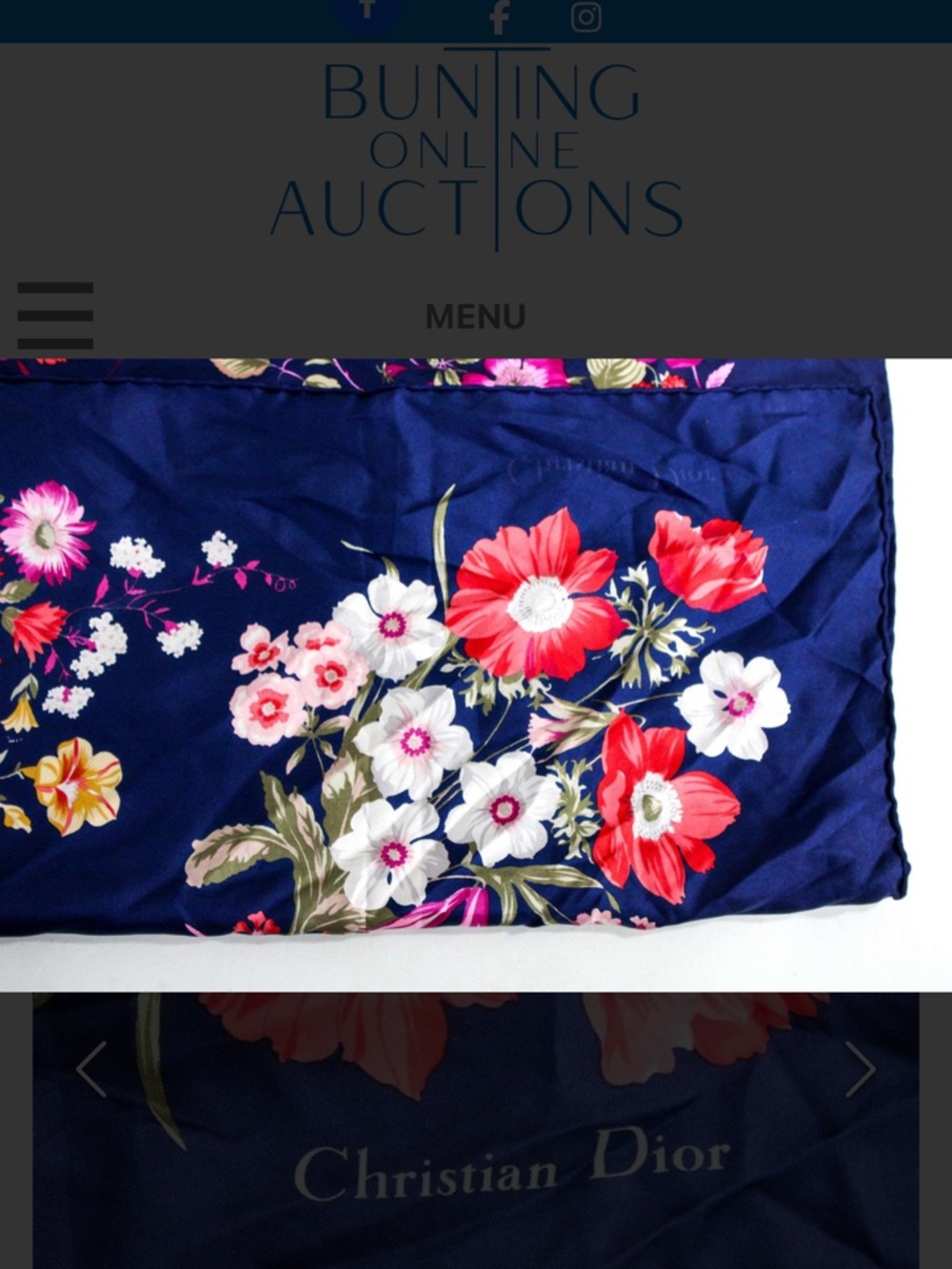 Dior Navy Silk Scarf with Red and Cream Floral Print with COA Simply Elegant - Picture 11 of 11